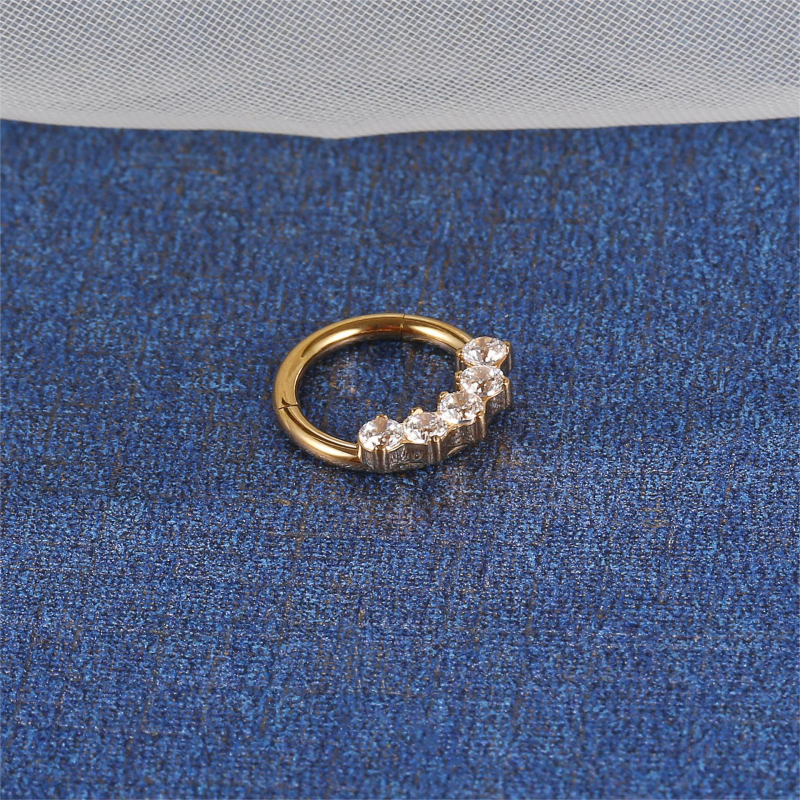 Inel nazal din oțel inoxidabil, cristale de zirconiu, formă geometrică, deschidere fără cusur, placare electrolitică