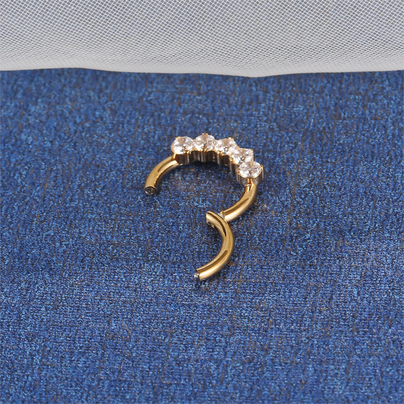 Inel nazal din oțel inoxidabil, cristale de zirconiu, formă geometrică, deschidere fără cusur, placare electrolitică