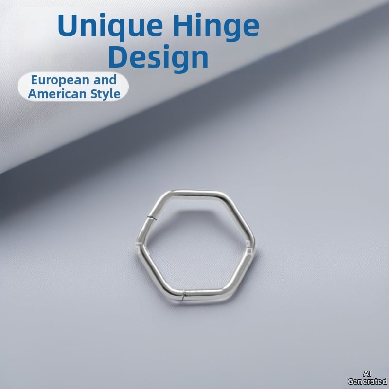 Inel nazal geometric din aliaj de titan, cu design cu balama şi cristal alb (puritate 18K)