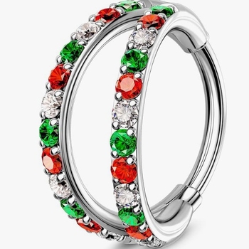 Inel nazal cu dublu inel, stil geometric, oțel inoxidabil, prelucrare cu diamant, unisex