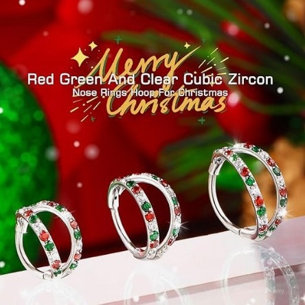 Inel nazal cu dublu inel, stil geometric, oțel inoxidabil, prelucrare cu diamant, unisex