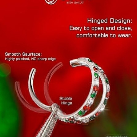 Inel nazal cu dublu inel, stil geometric, oțel inoxidabil, prelucrare cu diamant, unisex