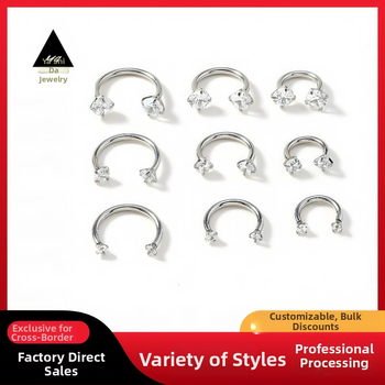 Inel de nas din aliaj de titan cu zircon rotund încrustat, formă C de potcoavă, unisex, placare electrolitică