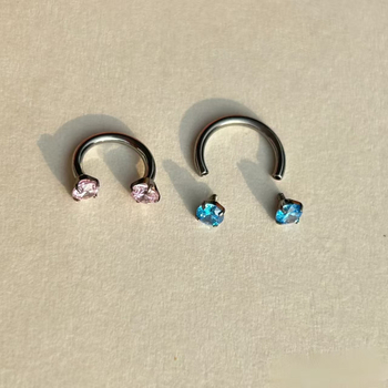 Inel de nas din aliaj de titan cu zircon rotund încrustat, formă C de potcoavă, unisex, placare electrolitică