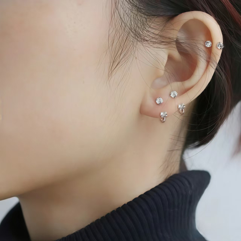 Inel de nas din aliaj de titan cu zircon rotund încrustat, formă C de potcoavă, unisex, placare electrolitică