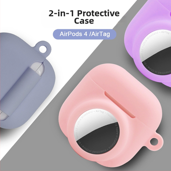 Силиконов защитен калъф за AirPods 4 и AirTag – 2-в-1, универсален, инжекционно формован