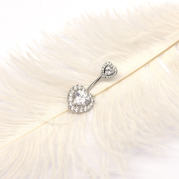 Dupla szív alakú köldök piercing rozsdamentes acélból, uniszex, szív motív, záródás, elektroplattázott