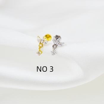 Titāna sakausējuma auskari ar cirkonija ielikumu, kļavu lapas forma, universāls stils