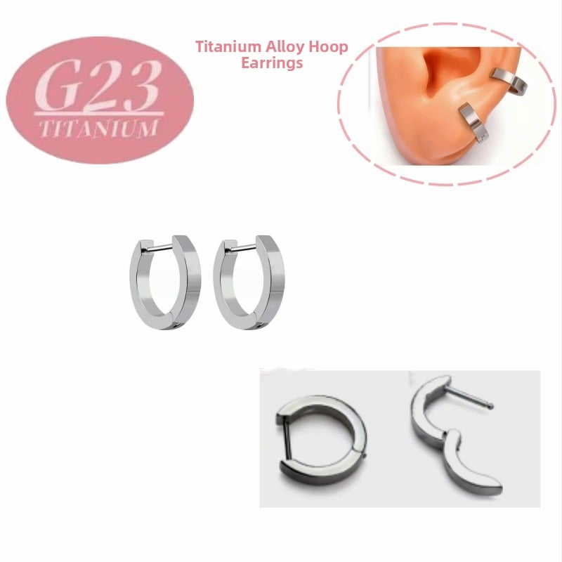 Σκουλαρίκια από κράμα τιτανίου με δαχτυλίδι σε σχήμα D και ευθείες ακίδες, γεωμετρικός σχεδιασμός, unisex, μη φθείρονται