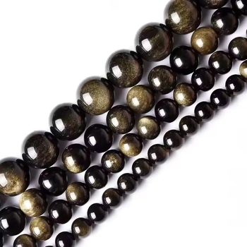 Mali perle zlatnog obsidijana za DIY nakit, okrugle, labave, prirodna tekstura, moderan stil, rezanje brušenje poliranje