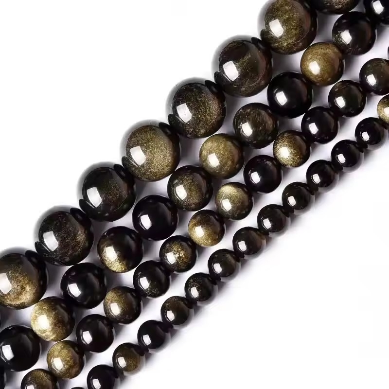 Mali perle zlatnog obsidijana za DIY nakit, okrugle, labave, prirodna tekstura, moderan stil, rezanje brušenje poliranje