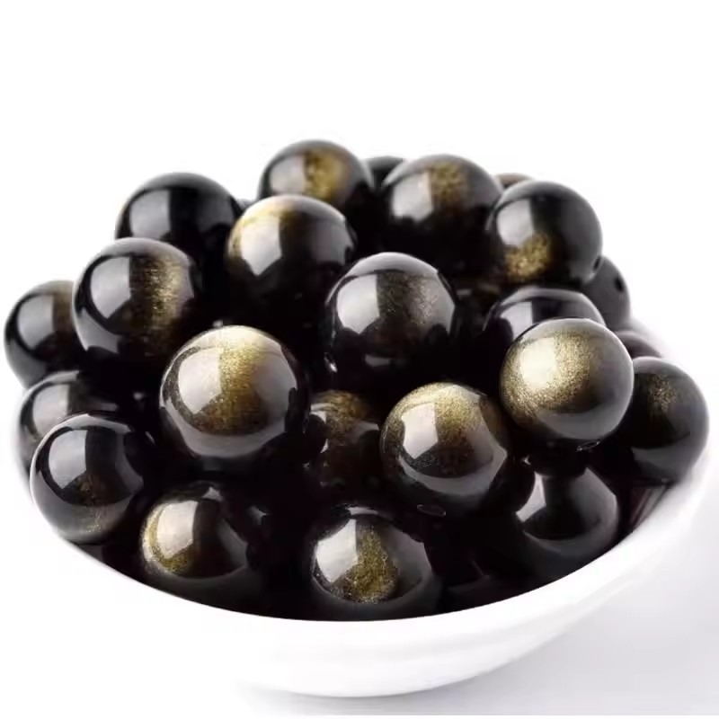 Mali perle zlatnog obsidijana za DIY nakit, okrugle, labave, prirodna tekstura, moderan stil, rezanje brušenje poliranje