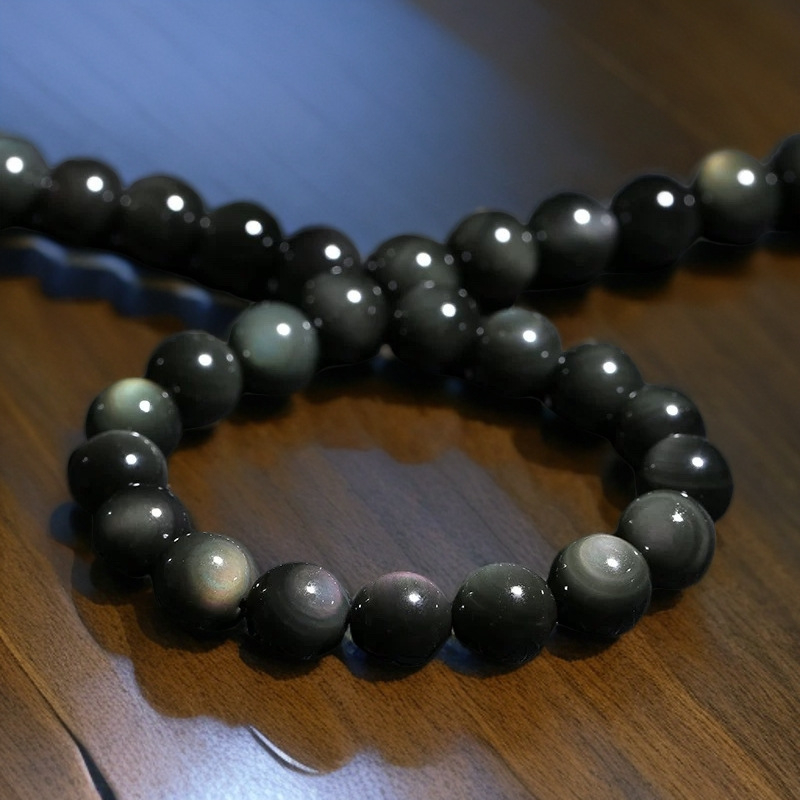 Obsidijanske kuglice, kružne, ručno izrađene, lagani luksuzni stil