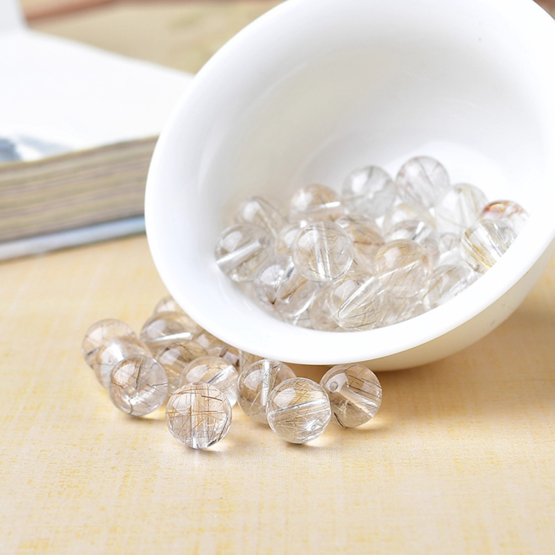 Kristalne perle za narukvicu — prirodni srebrni vlasi kristal, polirani, visokokvalitetne okrugle perle, DIY materijal za slaganje; podrijetlo Lianyungang; brand Lianyungang kankan