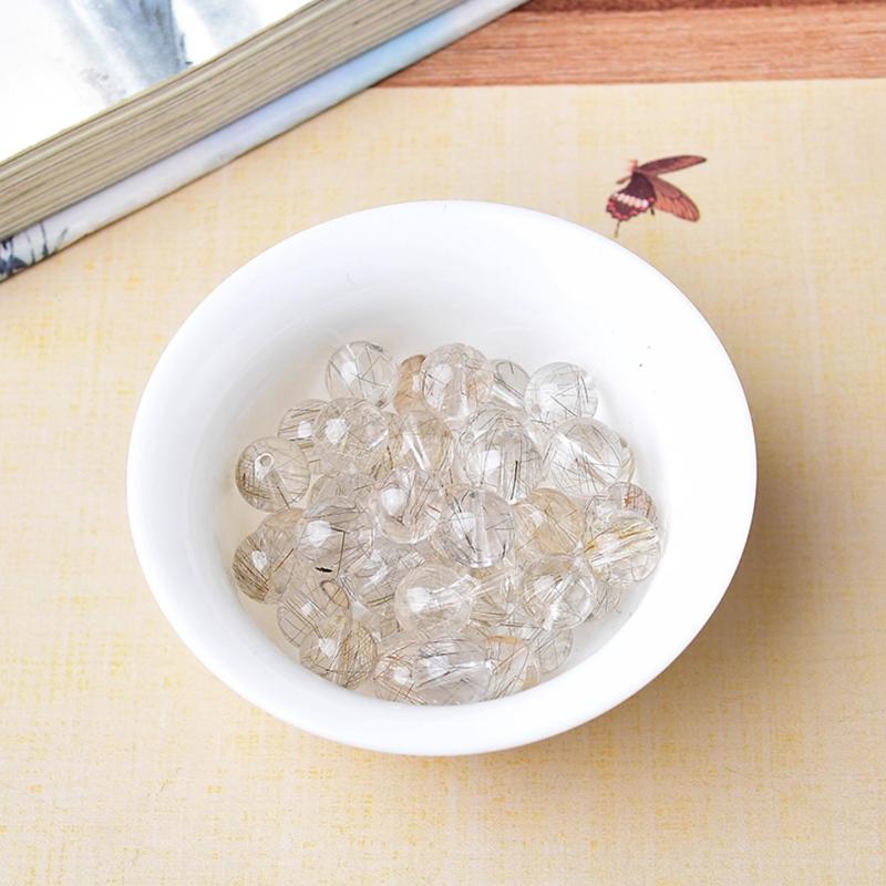 Kristalne perle za narukvicu — prirodni srebrni vlasi kristal, polirani, visokokvalitetne okrugle perle, DIY materijal za slaganje; podrijetlo Lianyungang; brand Lianyungang kankan