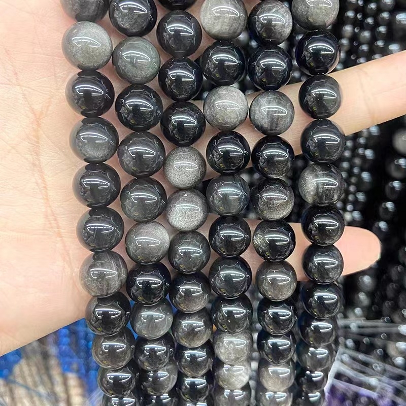 Mărgele de obsidian, libere, rotunde, lustruite, pentru bijuterii DIY