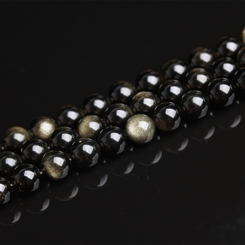 Perle libere, Obsidian auriu, șlefuire și lustruire, stil vintage, serie mărgele semi-finite