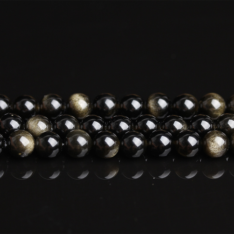 Perle libere, Obsidian auriu, șlefuire și lustruire, stil vintage, serie mărgele semi-finite