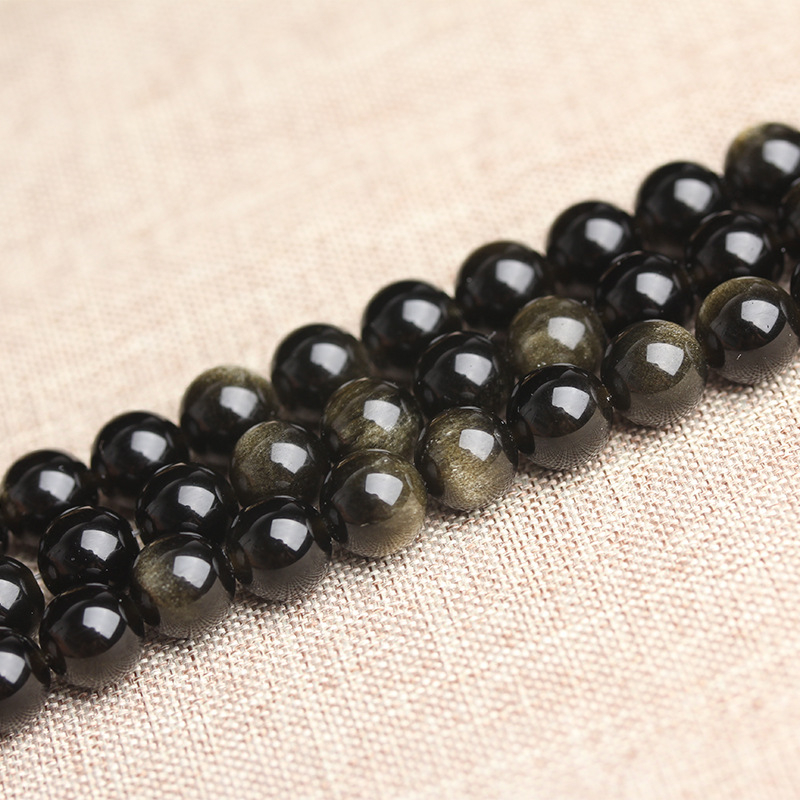 Perle libere, Obsidian auriu, șlefuire și lustruire, stil vintage, serie mărgele semi-finite