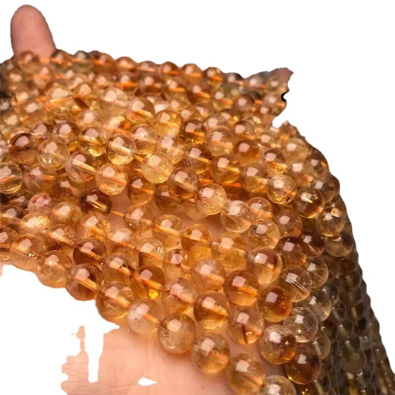 DIY Citrin kristály gyöngyök – Mingdu crystal, szabadon fűzhető gyöngyök, divat stílus, kerek formájú gyöngyök, nemes minta