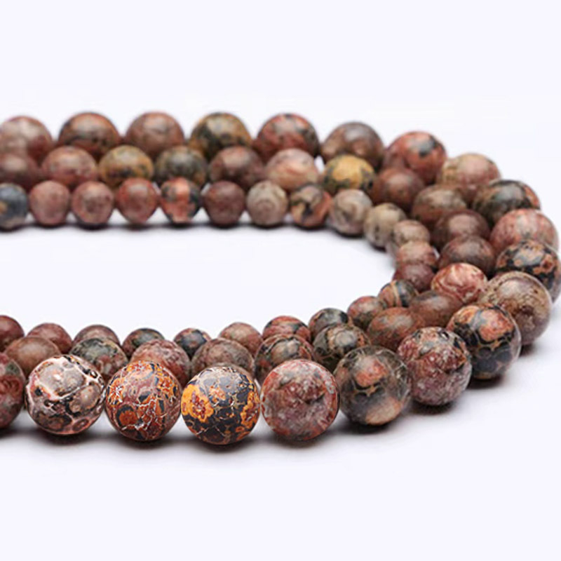 Mărgele libere – pietre din cristal natural semiprețioase, model leopard skin, mărgele rotunde, model totem, finisaj cu ulei, cod A144