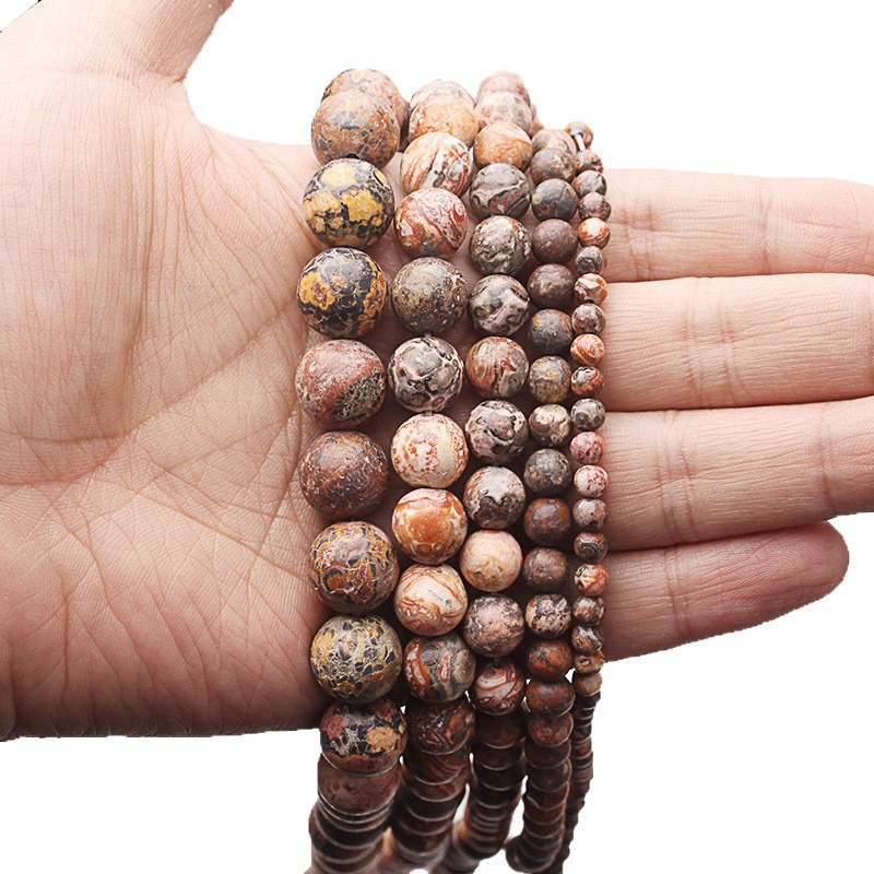 Mărgele libere – pietre din cristal natural semiprețioase, model leopard skin, mărgele rotunde, model totem, finisaj cu ulei, cod A144