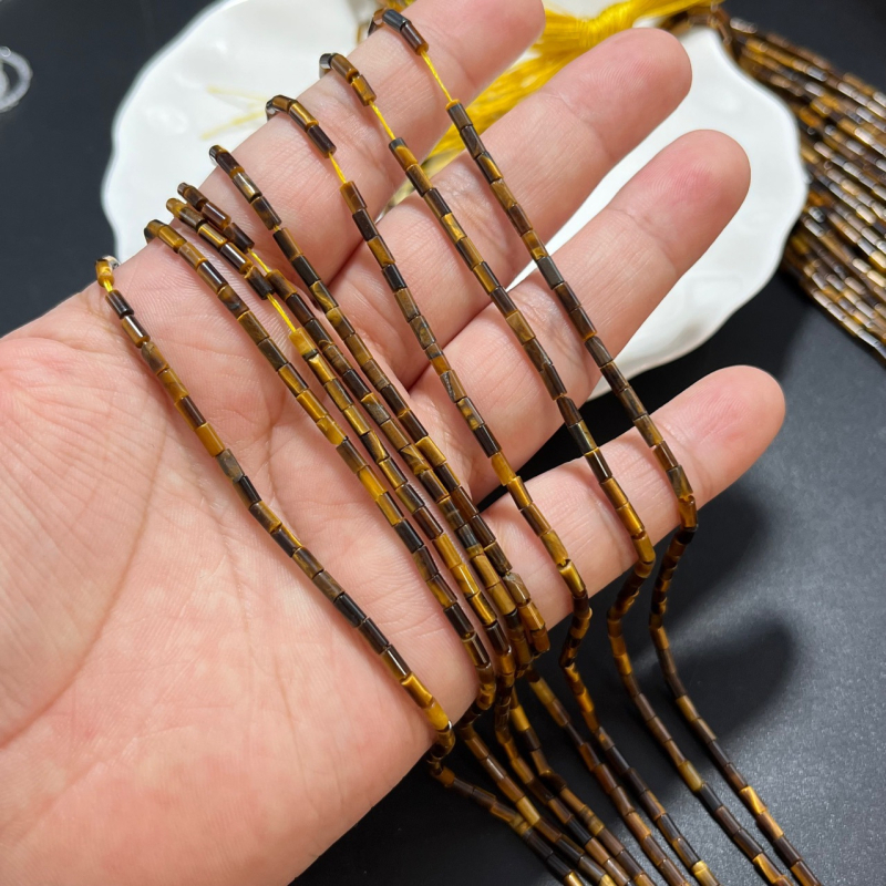 Tigrisz szem kő gyöngyök, barokk stílus, cső gyöngyök, Totem minta, polírozott