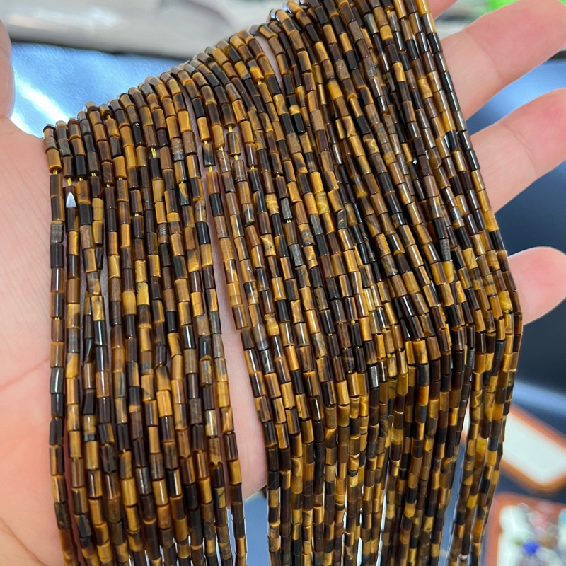 Tigrisz szem kő gyöngyök, barokk stílus, cső gyöngyök, Totem minta, polírozott