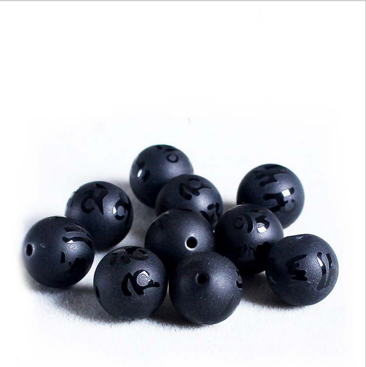 Obsidijan perle s mantrom od šest znakova — Labave perle od prirodnih poludragih kamenja; obrada: drugo; podrijetlo: drugo