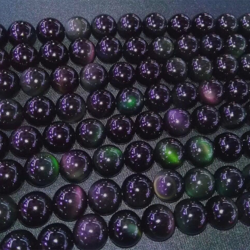 Obszidián szemgyöngyök gyöngyház hatású kezeléssel, DIY ékszer alkatrészek, félkész