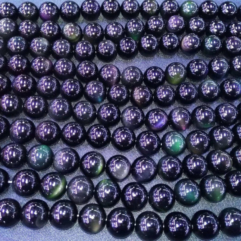 Obszidián szemgyöngyök gyöngyház hatású kezeléssel, DIY ékszer alkatrészek, félkész