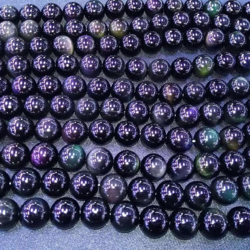 Obszidián szemgyöngyök gyöngyház hatású kezeléssel, DIY ékszer alkatrészek, félkész