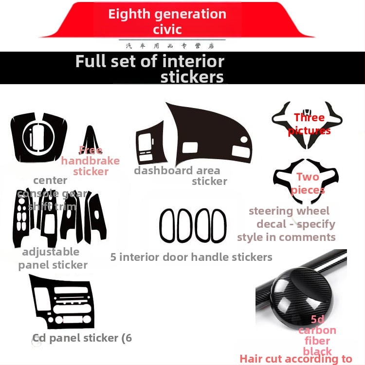 Sisemine kleebis süsinikkiust välimusega Civic 2006-2011 (8. põlvkond) keskne konsool – materjal: paber