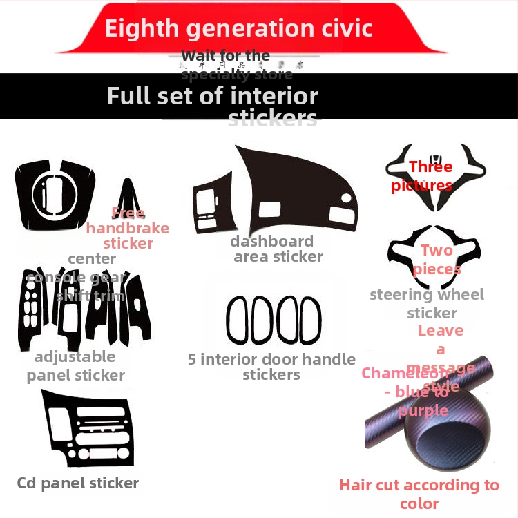 Sisemine kleebis süsinikkiust välimusega Civic 2006-2011 (8. põlvkond) keskne konsool – materjal: paber