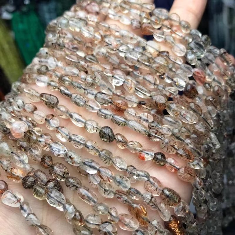 Mingdu kristal prirodni crno-zlatni Super Seven – slobodno oblikovane perle za DIY nakit, poluproizvodi