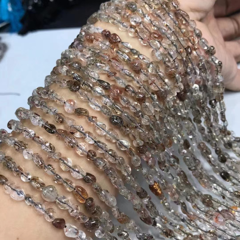 Mingdu kristal prirodni crno-zlatni Super Seven – slobodno oblikovane perle za DIY nakit, poluproizvodi