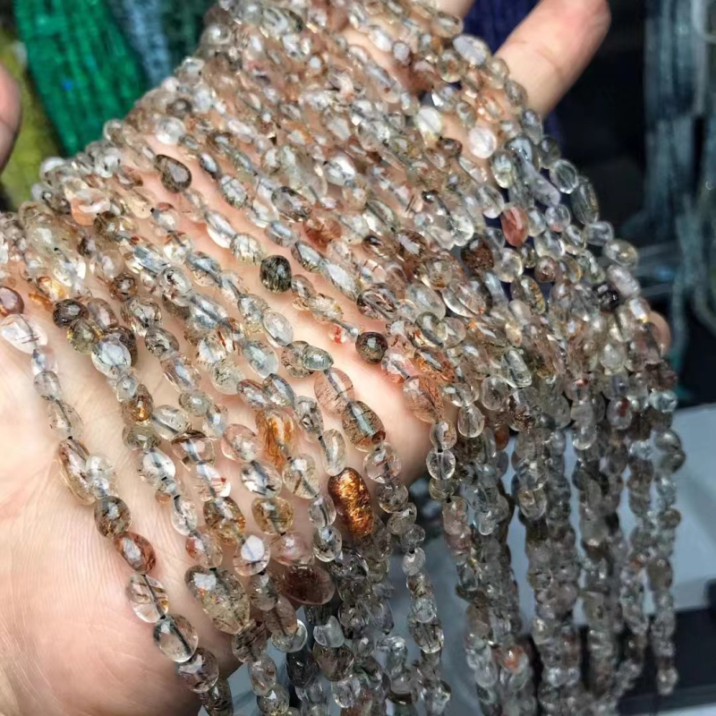 Mingdu kristal prirodni crno-zlatni Super Seven – slobodno oblikovane perle za DIY nakit, poluproizvodi
