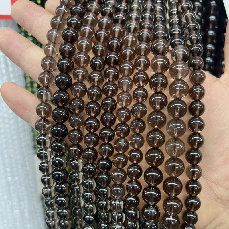 Kiegészítők - Füstös kvarc, szórt gyöngyök, csiszolás-polírozás, nemes mintázat, könnyű luxus stílus