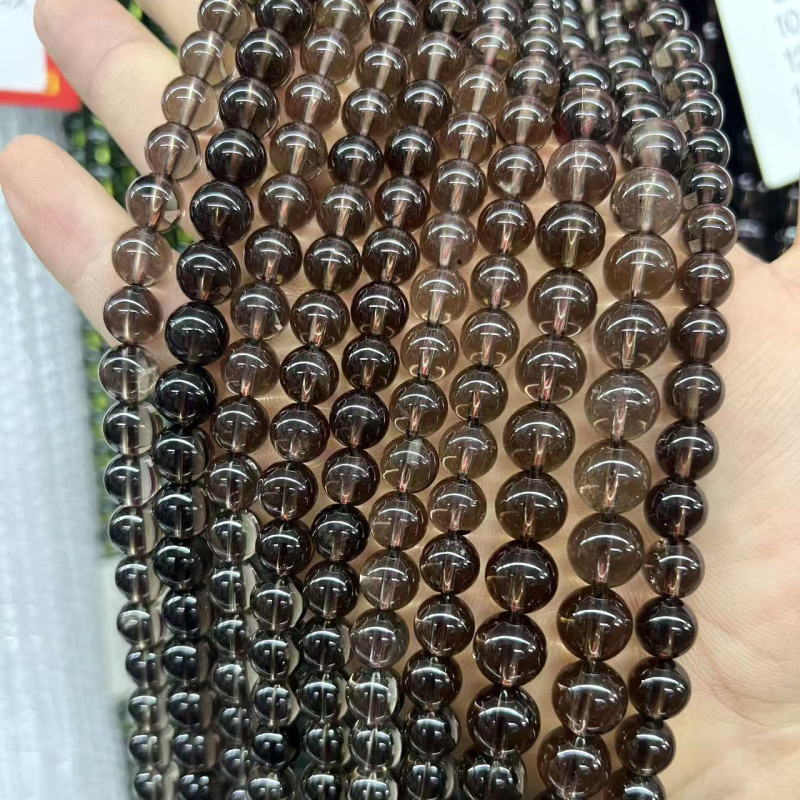 Kiegészítők - Füstös kvarc, szórt gyöngyök, csiszolás-polírozás, nemes mintázat, könnyű luxus stílus