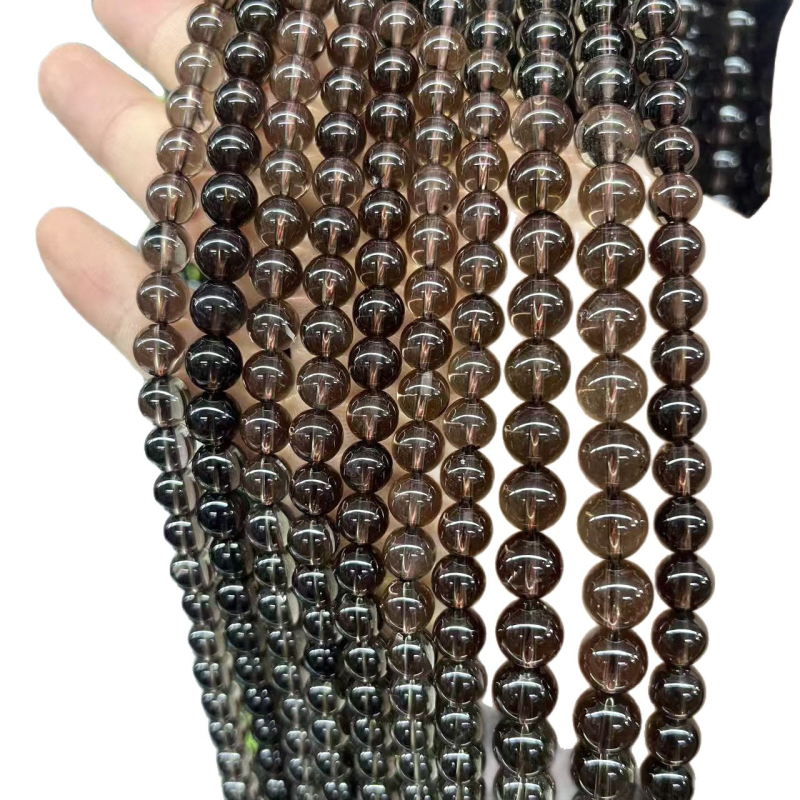 Kiegészítők - Füstös kvarc, szórt gyöngyök, csiszolás-polírozás, nemes mintázat, könnyű luxus stílus