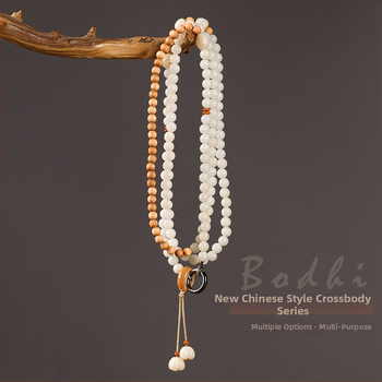 Mobiliojo telefono kaklo laikiklis su Bodhi karoliukais, pintas dizainas, poliesterio virvė, metalinė sagtis – pritaikoma