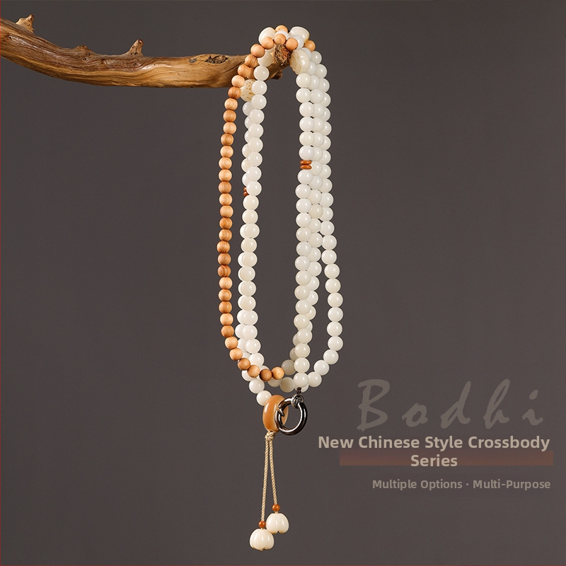 Mobiliojo telefono kaklo laikiklis su Bodhi karoliukais, pintas dizainas, poliesterio virvė, metalinė sagtis – pritaikoma