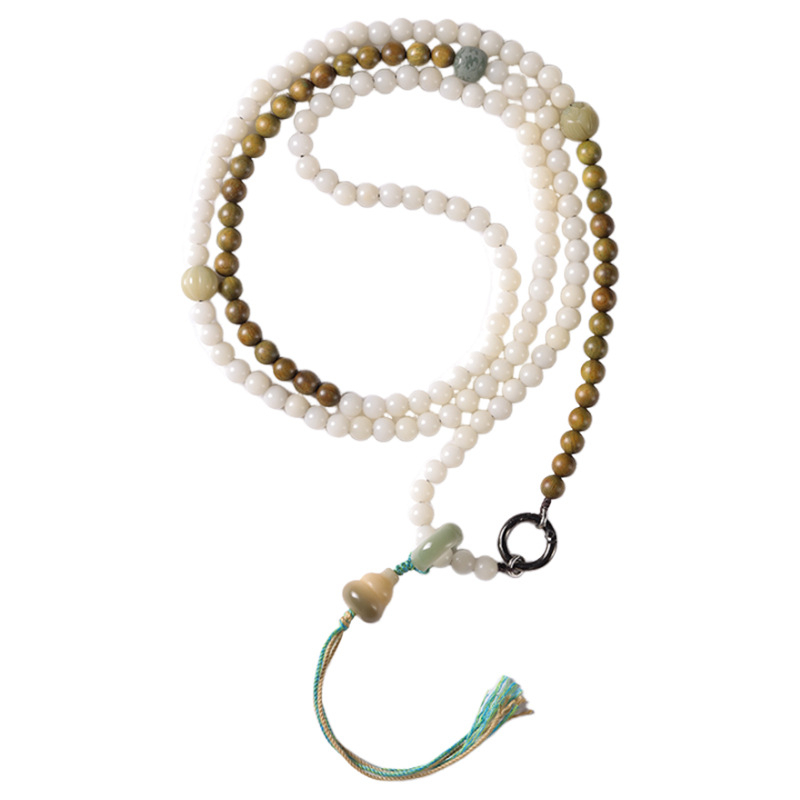 Mobiliojo telefono kaklo laikiklis su Bodhi karoliukais, pintas dizainas, poliesterio virvė, metalinė sagtis – pritaikoma