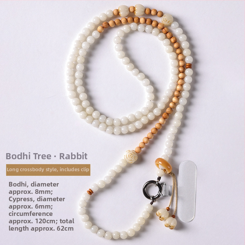 Mobiliojo telefono kaklo laikiklis su Bodhi karoliukais, pintas dizainas, poliesterio virvė, metalinė sagtis – pritaikoma