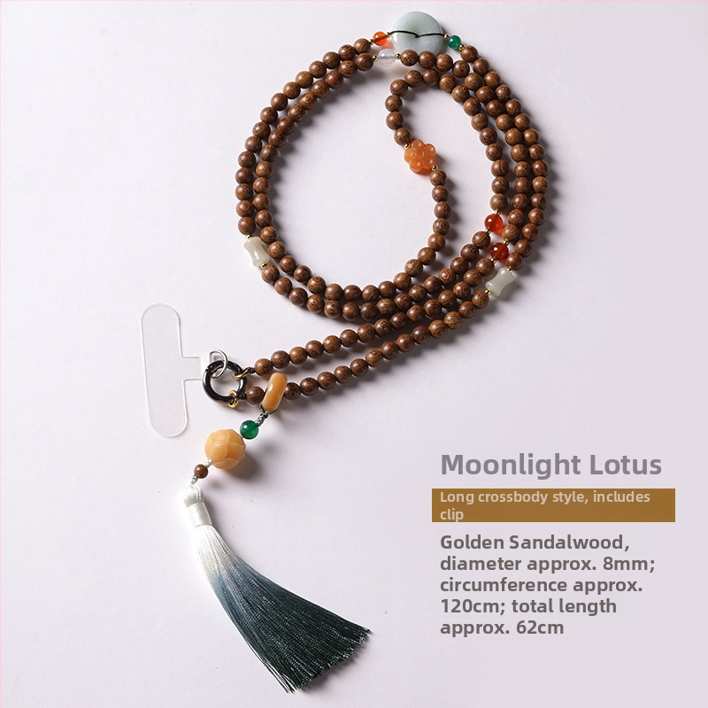 Mobiliojo telefono kaklo laikiklis su Bodhi karoliukais, pintas dizainas, poliesterio virvė, metalinė sagtis – pritaikoma