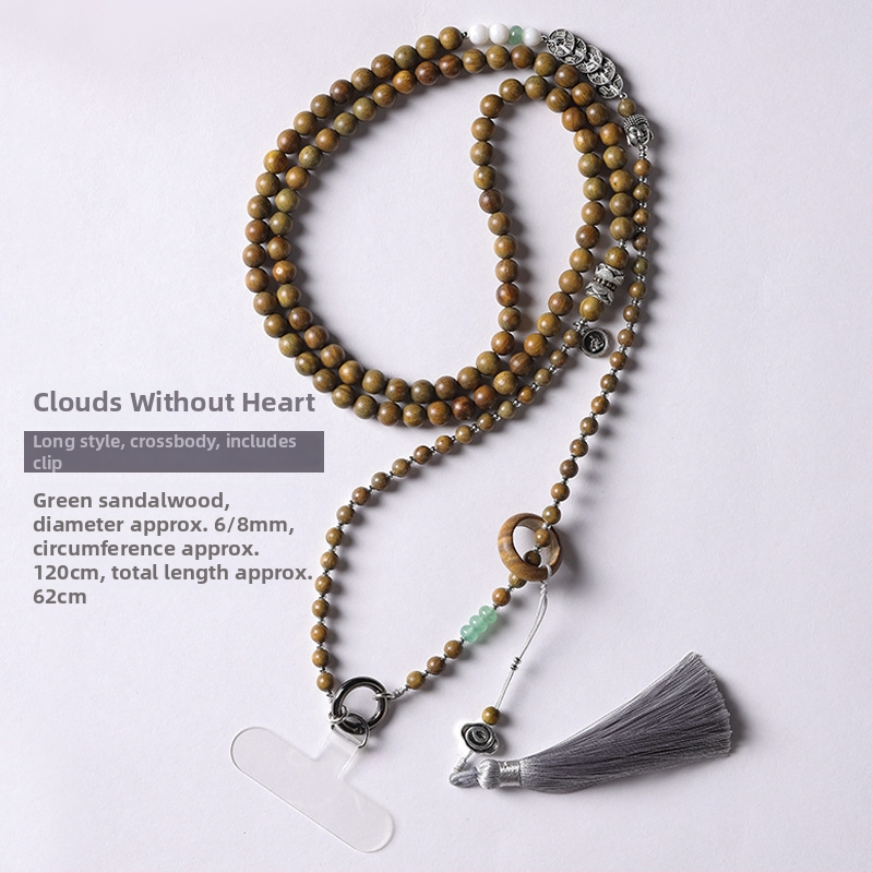 Mobiliojo telefono kaklo laikiklis su Bodhi karoliukais, pintas dizainas, poliesterio virvė, metalinė sagtis – pritaikoma