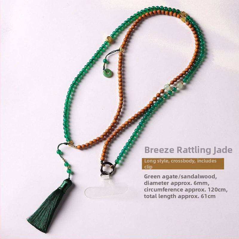 Mobiliojo telefono kaklo laikiklis su Bodhi karoliukais, pintas dizainas, poliesterio virvė, metalinė sagtis – pritaikoma