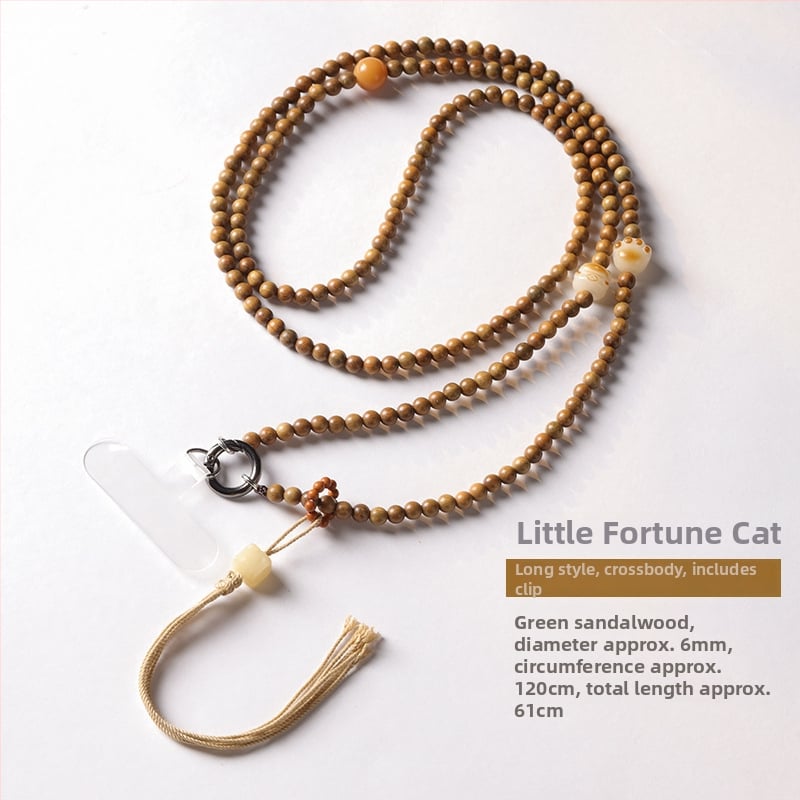 Mobiliojo telefono kaklo laikiklis su Bodhi karoliukais, pintas dizainas, poliesterio virvė, metalinė sagtis – pritaikoma