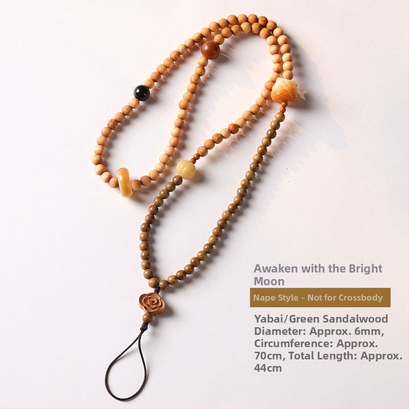 Mobiliojo telefono kaklo laikiklis su Bodhi karoliukais, pintas dizainas, poliesterio virvė, metalinė sagtis – pritaikoma