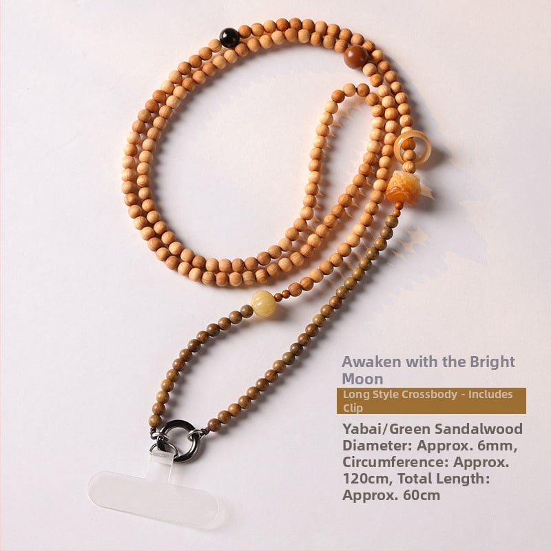 Mobiliojo telefono kaklo laikiklis su Bodhi karoliukais, pintas dizainas, poliesterio virvė, metalinė sagtis – pritaikoma